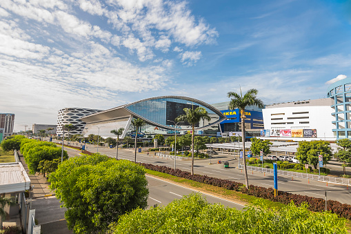 Pasay, Metro Manila, Philippines - Feb 2022: Mall of Asia Arena and Ikea Building as seen from the overpass.