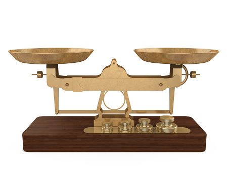 Vintage Balance Scale isolated on white background. 3D render