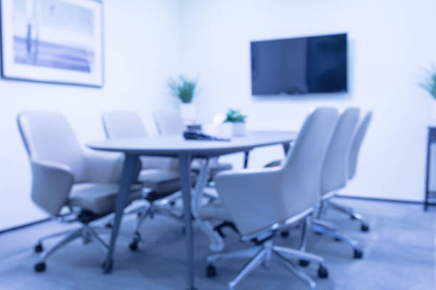 modern conference room interior - board room business conference table window imagens e fotografias de stock