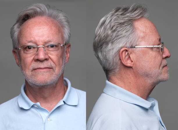 istock Serious Senior Man front and profile mugshots 1410952253