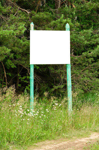 istock A white empty billboard in the forest among the trees. Posting information in a public park or drawing attention to environmental issues. Summer, copy space. 1410954186
