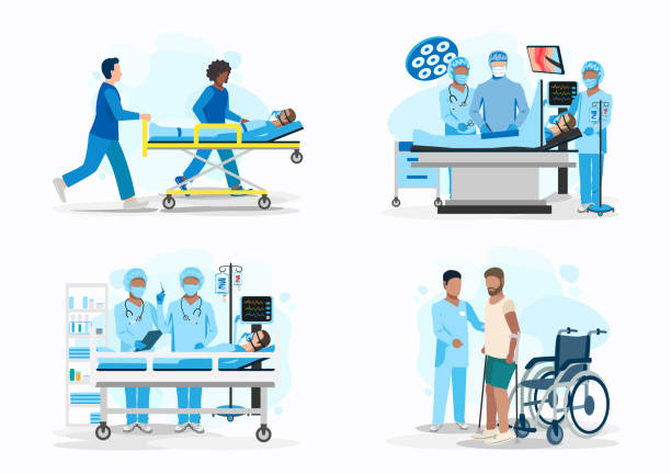 arzt und patientenset - surgery stock-grafiken, -clipart, -cartoons und -symbole