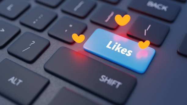 istock The sns likes button is on the keyboard, 3d rendering 1410957160