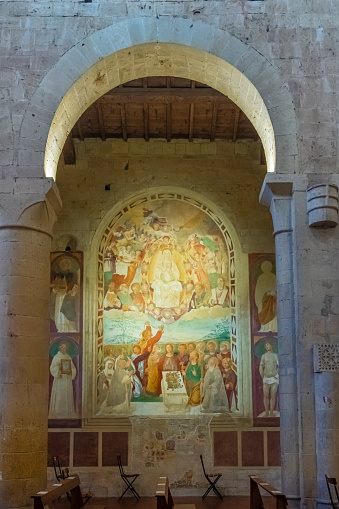 Fresco of Assumption of the Virgin in the Abbey of Saints Salvatore and Cirino in Abbadia a Isola, by Vincenzo Tamagni dated 1520