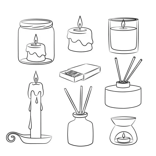 Vector illustration of Набор свечей и аромадиффузоров