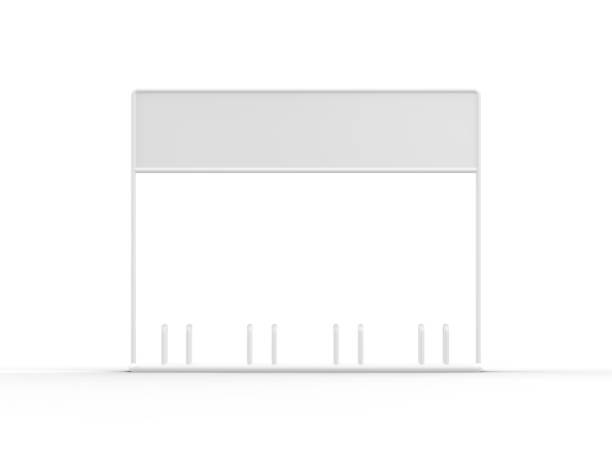 istock Blank bike parking advertisement banner stand mockup on isolated white background, 3d render illustration. 1410959912