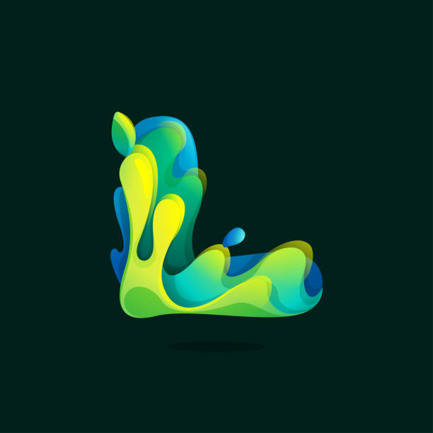 logo ekologiczne l literowe wykonane z zielonych i niebieskich plam, czystych fal wody i kropli rosy ze świeżymi liśćmi. - water letter l alphabet splashing stock illustrations