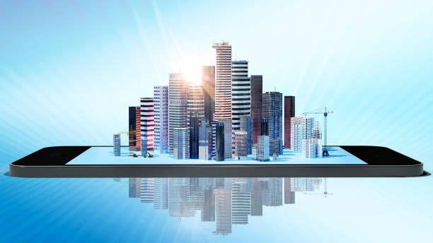 istock 3D render of conceptual city on smartphone screen 1410964651