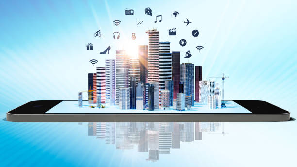 istock 3D render of conceptual mobile urban connections with icons 1410964676