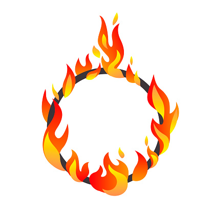 Burning circus ring in flames. Vector illustration