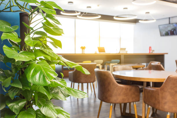 istock Waiting area with brown chairs and wooden table 1410967609