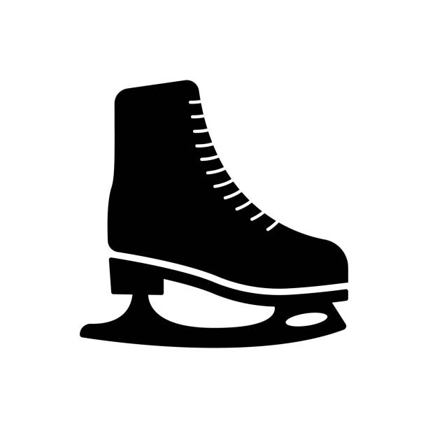 ikona łyżwy black silhouette. sprzęt do łyżwiarstwa figurowego buty do piktogramu rink glyph. trening sportowy hokej gra płaski symbol. buty do zimowego wypoczynku zdrowa aktywność. izolowana ilustracja wektorowa - ice hockey ice skate equipment black stock illustrations