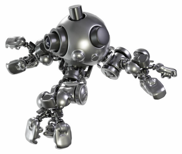 Arms ball small robot metal, 3d illustration, horizontal, isolated