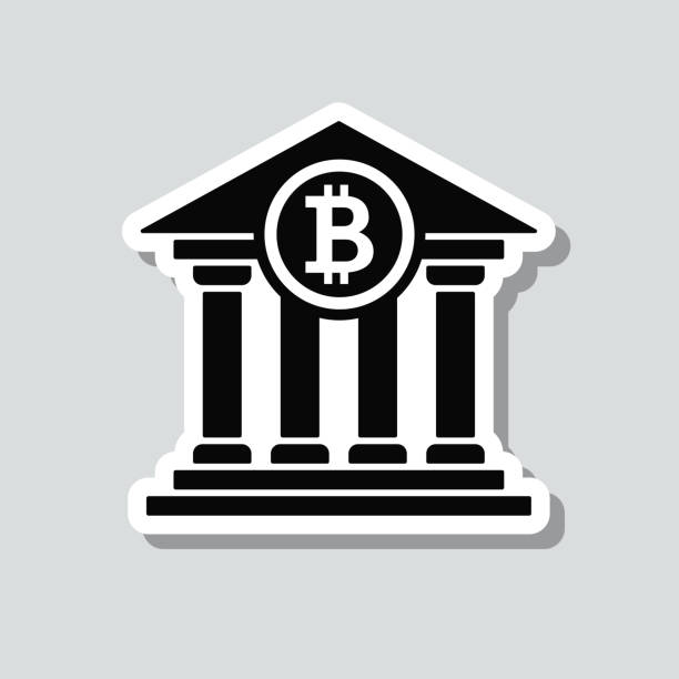 istock Bank with Bitcoin sign. Icon sticker on gray background 1410970774
