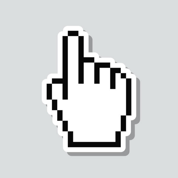 ilustrações de stock, clip art, desenhos animados e ícones de pixel hand cursor. icon sticker on gray background - finger raised