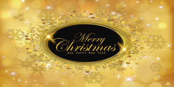 Gold and Black Holiday Background. Happy New Year text and glitter frame.