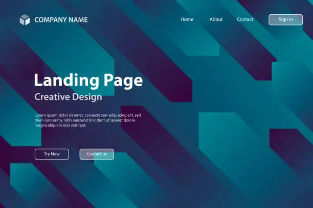 Vector illustration of Landing page Template - Abstract design with geometric shapes - Trendy Blue Gradient