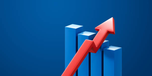 Blue 3d growth business graph on success financial background with red arrow market profit symbol or finance chart up stock diagram marketing and increase economy statistic rise price sales strategy. gráfico azul de negocios de crecimiento en 3d sobre el éxito fondo financiero con flecha roja símbolo de ganancias del mercado o gráfico financiero hasta diagrama de acciones marketing y aumento de la economía estadística aumento precio estrategia de