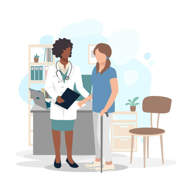 doctor and patient Patient at the reception in the doctor's office. Medical assistance and care. To keep healthy. Vector illustration in a flat style. melancholy computer support specialist stock illustrations