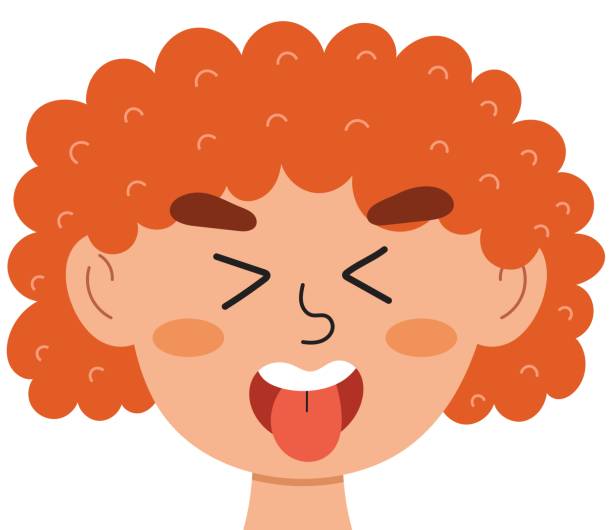 Disgusted emotion face. Little kid clipart with emotional expression Disgusted emotion face. Little kid clipart with emotional expression. Feeling concept vector illustration clip art of a yuck mouth stock illustrations