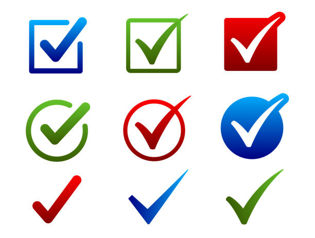 3 arten von kreis- und quadrat-häkchen blaue, rote und grüne abstufung - checkbox stock-grafiken, -clipart, -cartoons und -symbole