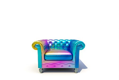 iridescent armchair on a white background. 3d render