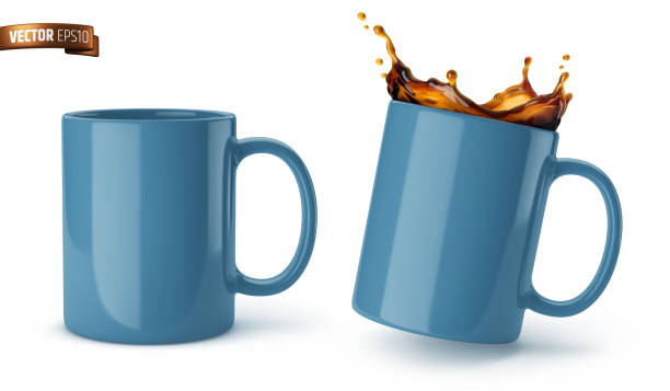 Vector realistic mugs Vector realistic illustration of blue ceramic mugs on a white background. blue cup stock illustrations