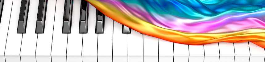 piano keyboard with iridescent blanket. 3d render