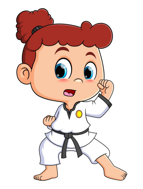 istock The taekwondo girl is doing the movement for attack the opponent 1410979647