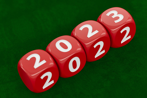 2022 Dice Turns to 2023 New Year Concept .3D Render