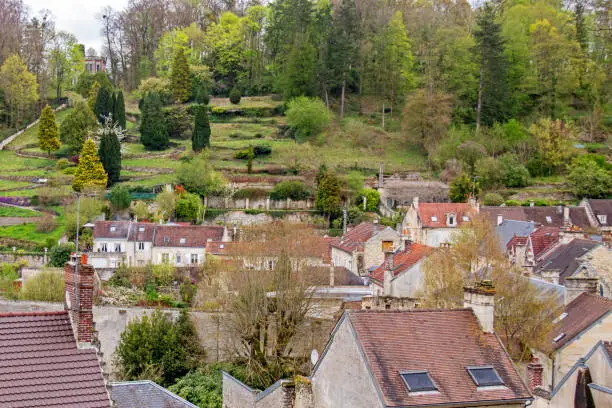 Les toits de Pierrefonds, a commune located in the Oise department, in the Hauts-de-France region, on the south-eastern edge of the Compiègne forest.