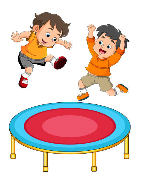 Kid Jumping On Trampoline Drawing Illustrations, Royalty-Free Vector ...