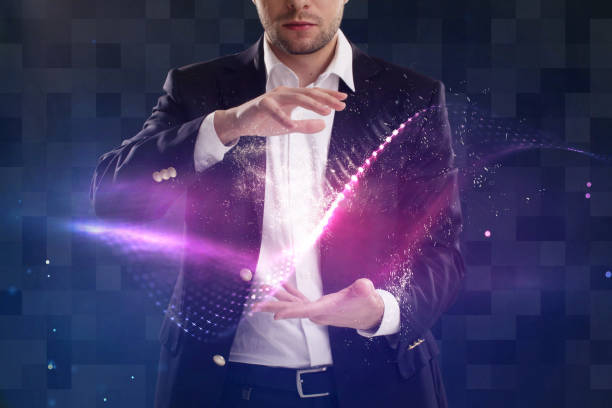 istock Business, technology, internet and network concept. Young businessman running on future virtual screen 1410981690