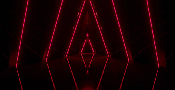 istock Futuristic Glowing Fluorescent Garage Underground Parking Car Showcase Empty Dark Vibrant Red Illustrative Banner Background Wallpaper Digital Futurism Concept For Graphic Design 3D Illustration 1410982703