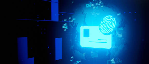 istock Abstract glowing digital blue background with earth glowing technology and mockup space. ID and digital transformation concept. 3D Rendering 1410982726