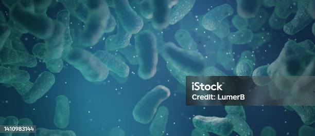 Close Up Of 3d Microscopic Blue Bacteria 3d Render Stock Photo - Download Image Now - Bacterium, AIDS, Abstract