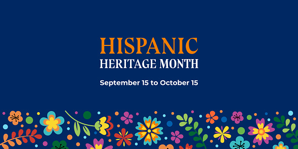Hispanic heritage month. Vector web banner, poster, card for social media, networks. Greeting with national Hispanic heritage month text on floral pattern background