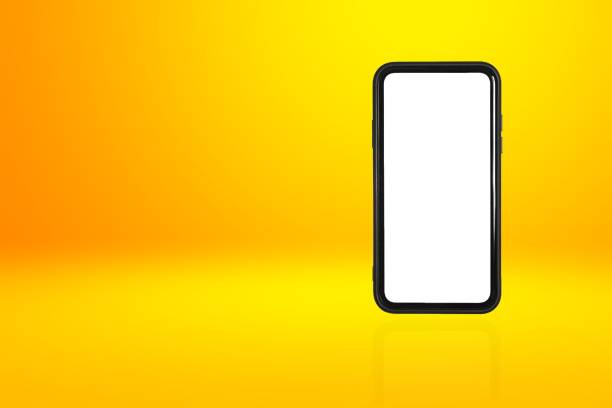 istock Smartphone mobile screen, Smartphone isolated on orange table background. 1410990002