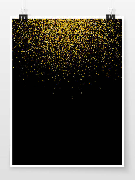 Confetti poster binder clip celebration golden glitter mock up 2 Confetti poster on binder clips. Holiday vector background. Celebration, festival, winning or carnival concept. Golden confetti pieces for web design, creative projects or printed products. prom stock illustrations