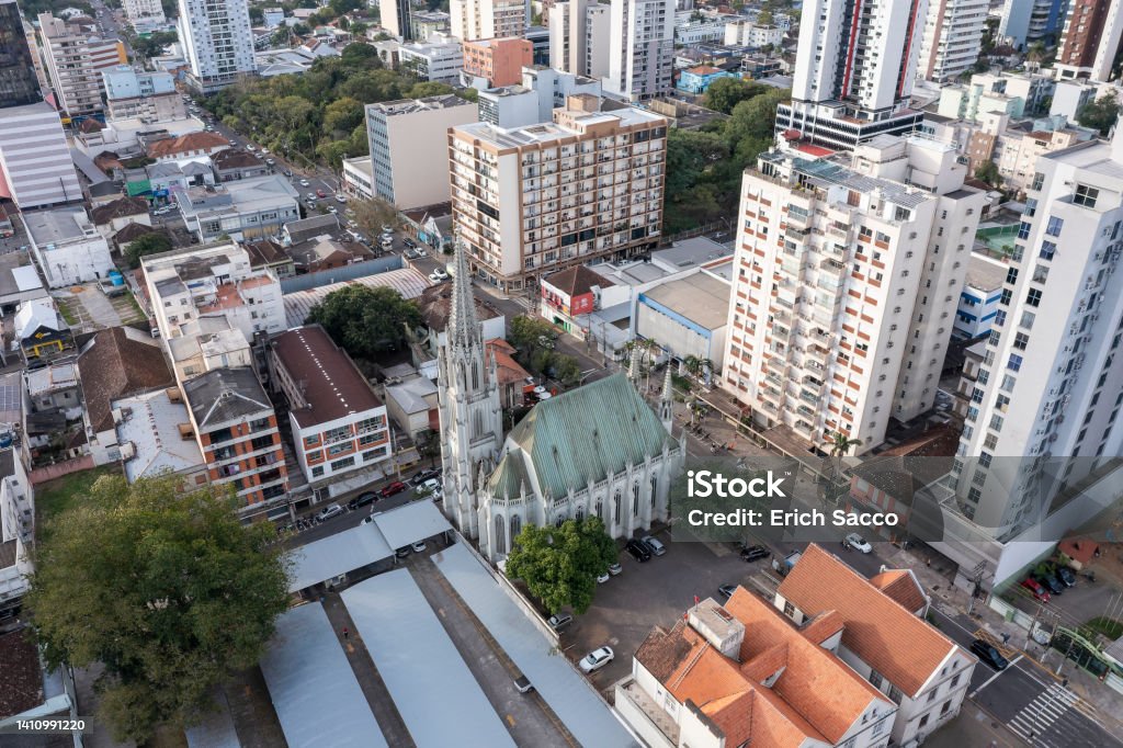 IECLB - Ascension Evangelical Lutheran Confession Community in the city of Novo Hamburgo, seen from a drone Novo Hamburgo, RS, Brazil, JUL 11, 2022, IECLB - Ascension Evangelical Lutheran Confession Community in the city of Novo Hamburgo, seen from a drone Aerial View Stock Photo