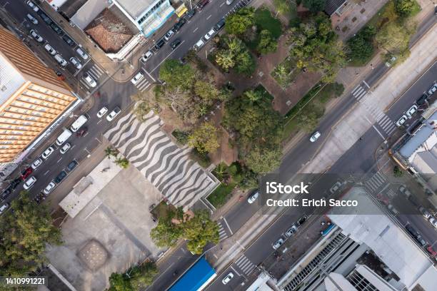 Square Of The Immigrant In The City Of Novo Hamburgo Seen From A Drone Stock Photo - Download Image Now