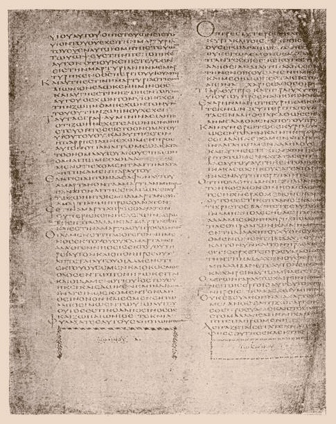 manuskrip alkitab yunani dari abad ke-5, yang disebut codex alexandrinus - new testament ilustrasi stok
