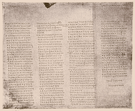 Illustration of a page from the Sinai manuscript of the Bible discovered by Constantin von Tischendorf in 1862