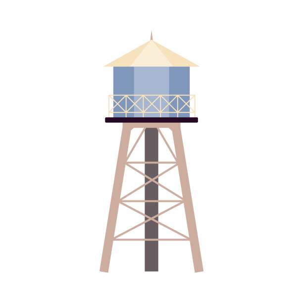 illustrations, cliparts, dessins animés et icônes de château de stockage d’eau une sorte d’agriculteurs construisant une illustration vectorielle plate isolée. - water tower