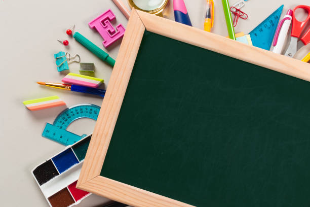 istock School and office supplies. Top view. 1410998419