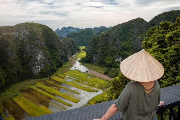 istock Young tourist in Vietnamese hat. 1410999746