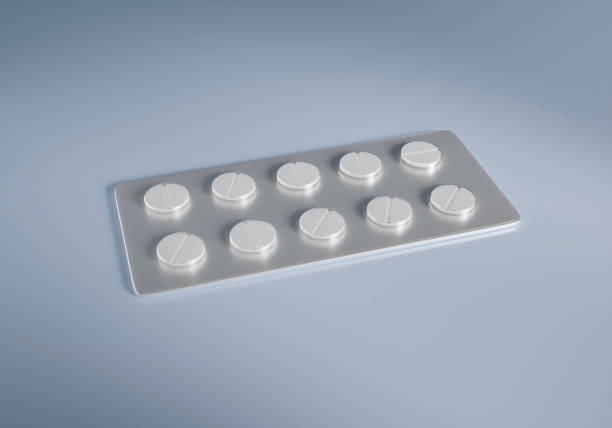 istock Blister with pills isolated on light background. Medical packaging for vitamin tablets, antibiotics. 3d rendering 1411001260