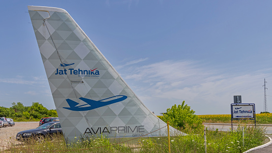 Belgrade, Serbia - June 29, 2022: Jat Tehnika by Aviaprime Group Serbian Aerospace Company at Nikola Tesla Airport Maintenace.