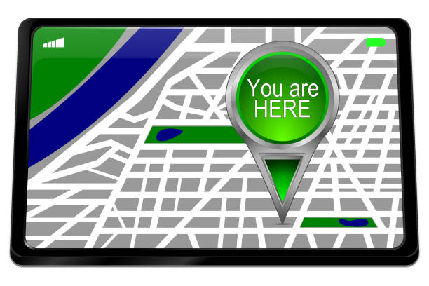 Tablet computer with You are Here Map Pointer - 3D illustration stock photo