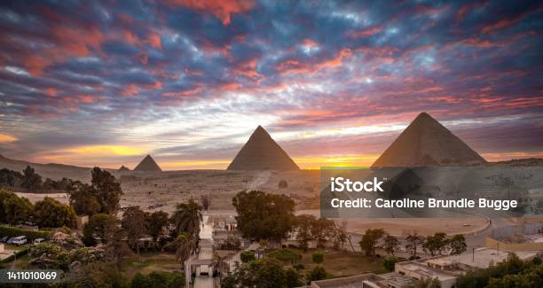 Pyramids Of Giza Giza Necropolis Egypt Stock Photo - Download Image Now - Giza Pyramids, Egypt, No People